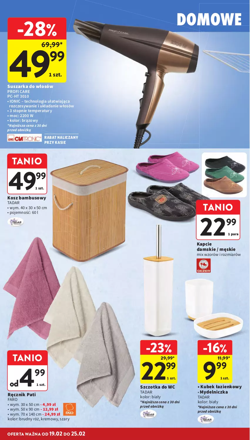 Gazetka promocyjna Intermarche - Gazetka Intermarche - ważna 19.02 do 25.02.2026 - strona 40 - produkty: Fa, Kapcie, Kosz, Kubek, Mydelniczka, Ręcznik, Suszarka, Szczotka, Szczotka do WC, Top