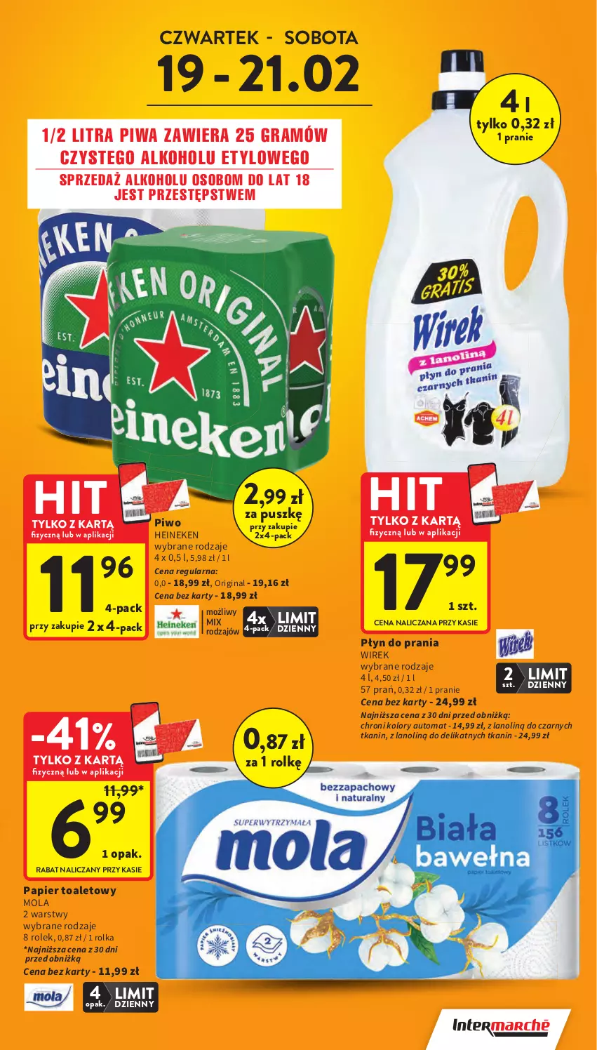 Gazetka promocyjna Intermarche - Gazetka Intermarche - ważna 19.02 do 25.02.2026 - strona 5 - produkty: Gin, Gra, Heineken, Mola, Papier, Papier toaletowy, Piwa, Piwo, Płyn do prania