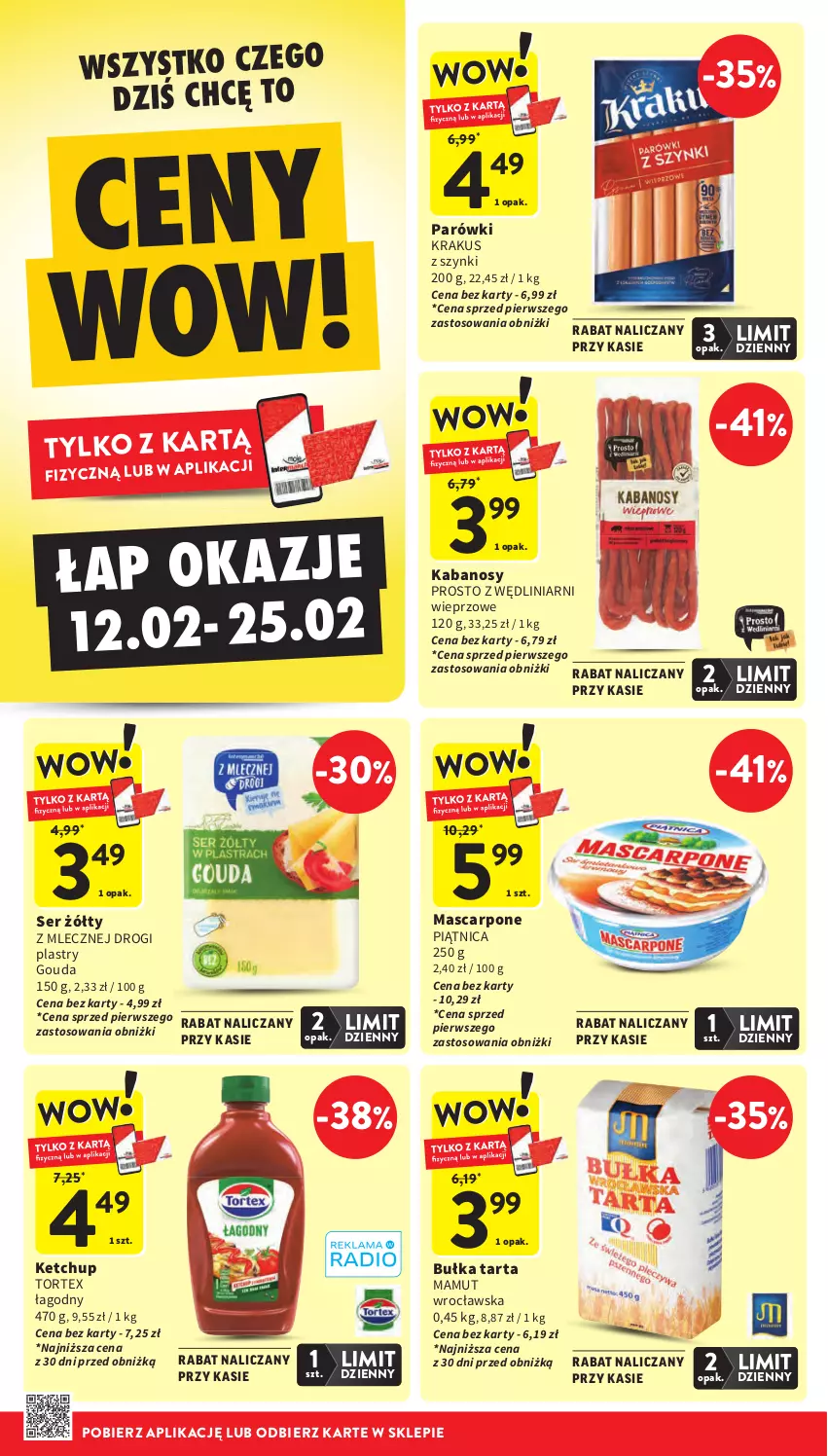 Gazetka promocyjna Intermarche - Gazetka Intermarche - ważna 19.02 do 25.02.2026 - strona 6 - produkty: Bułka, Bułka tarta, Gouda, Kabanos, Ketchup, Krakus, Mascarpone, Parówki, Piątnica, Ser, Tarta