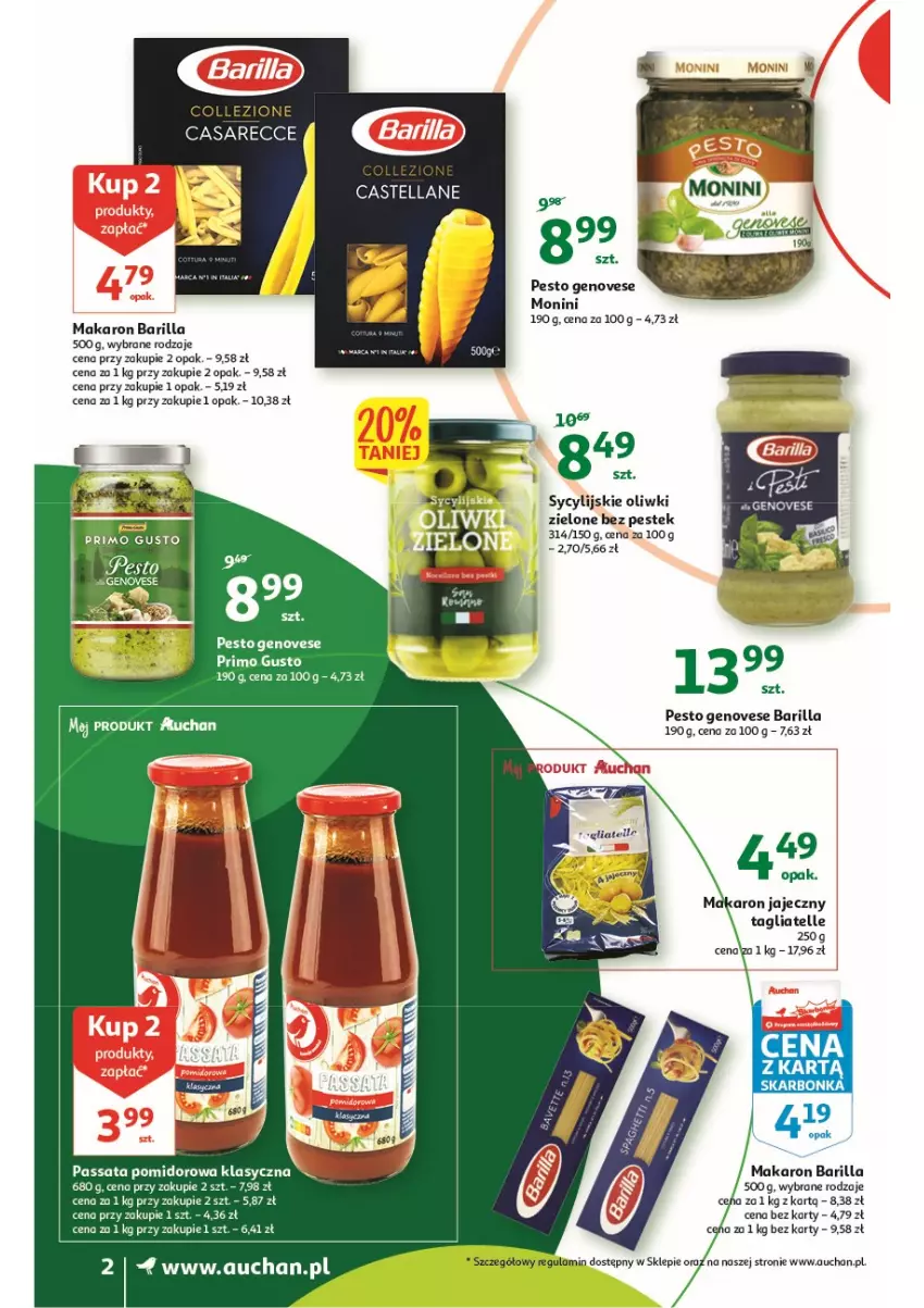 Gazetka promocyjna Auchan - Wiosenne superoferty są w cenie Supermarkety - ważna 05.05 do 11.05.2022 - strona 2 - produkty: Barilla, Fa, Makaron, Monini, Oliwki, Oliwki zielone, Pesto, Stek, Tagliatelle