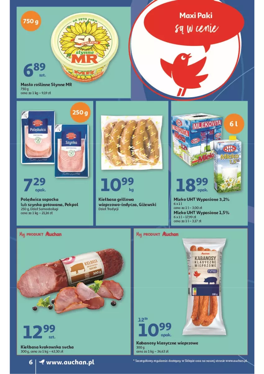 Gazetka promocyjna Auchan - Wiosenne superoferty są w cenie Supermarkety - ważna 05.05 do 11.05.2022 - strona 6 - produkty: Grill, Kabanos, Kiełbasa, Kiełbasa krakowska, Masło, Mleko, Pekpol, Polędwica, Słynne, Szynka