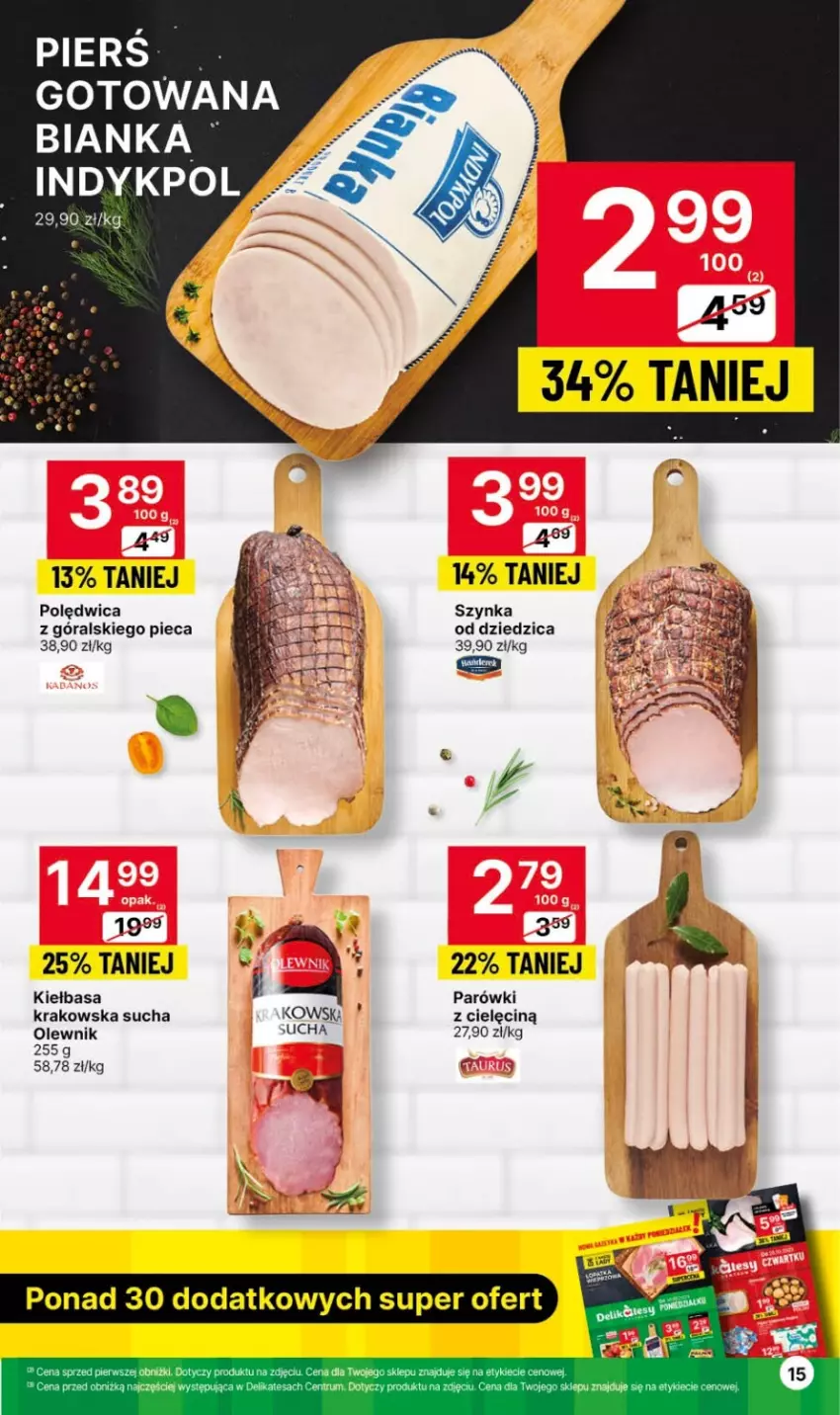 Gazetka promocyjna Delikatesy Centrum - Gazetka DC42 czw-sr - ważna 26.10 do 01.11.2023 - strona 15 - produkty: Bianka, Kiełbasa, Olewnik, Parówki, Piec, Polędwica, Szynka