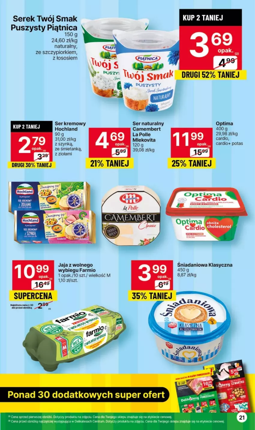 Gazetka promocyjna Delikatesy Centrum - Gazetka DC42 czw-sr - ważna 26.10 do 01.11.2023 - strona 21 - produkty: Camembert, Danio, Fa, Hochland, Jaja, LG, Optima, Piątnica, Rum, Ser, Serek, Sos, Twój Smak, Vita C