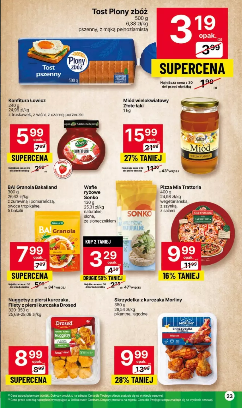 Gazetka promocyjna Delikatesy Centrum - Gazetka DC42 czw-sr - ważna 26.10 do 01.11.2023 - strona 23 - produkty: Ba!, Bakalland, Gra, Granola, Konfitura, Kurczak, Miód, Morliny, Owoce, Pizza, Por, Rum, Ryż, Salami, Skrzydełka z kurczaka, Sonko, Wafle