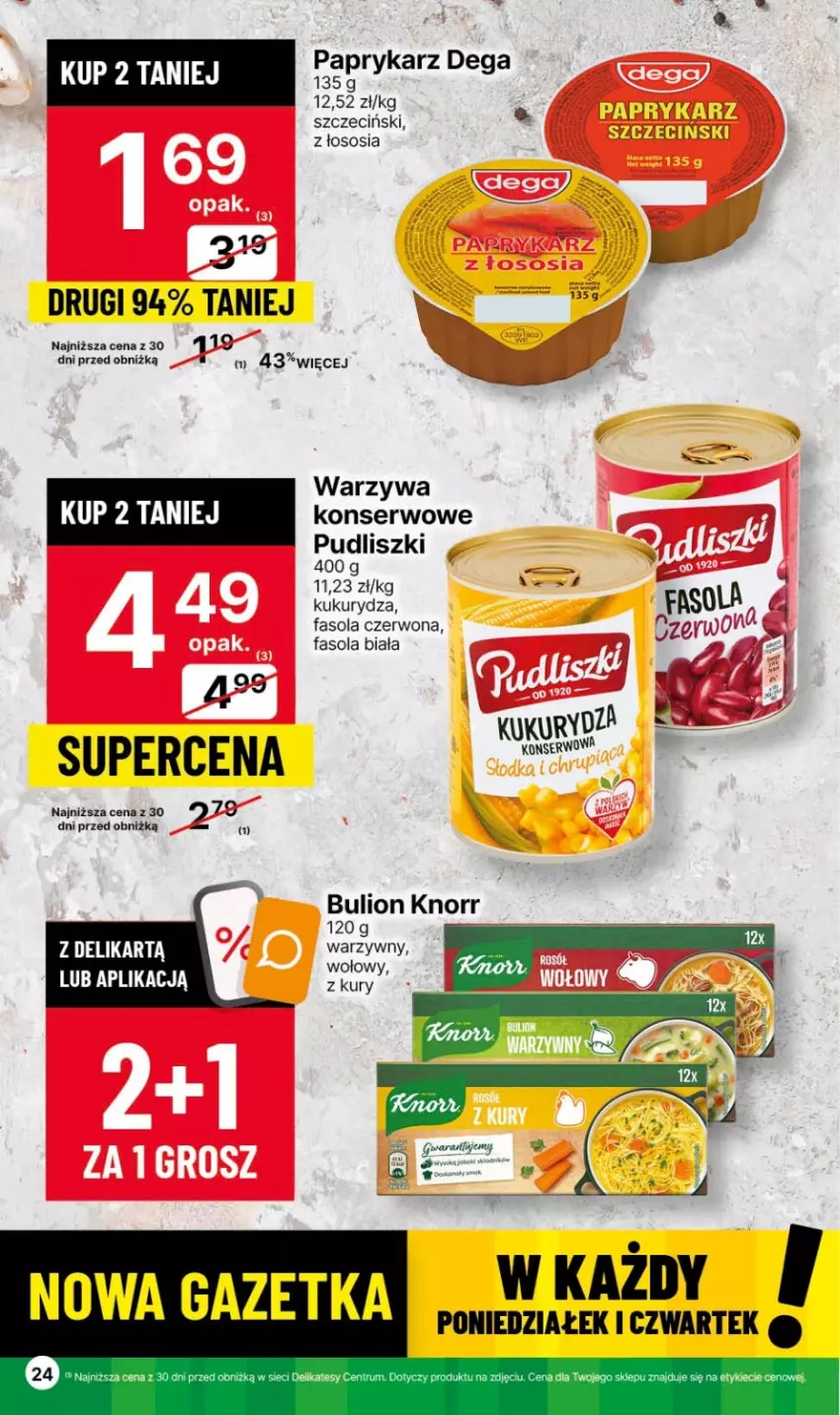 Gazetka promocyjna Delikatesy Centrum - Gazetka DC42 czw-sr - ważna 26.10 do 01.11.2023 - strona 24 - produkty: Bulion, Dega, Fa, Fasola, Knorr, Kukurydza, Lion, Papryka, Paprykarz, Pudliszki, Ser, Sos, Warzywa