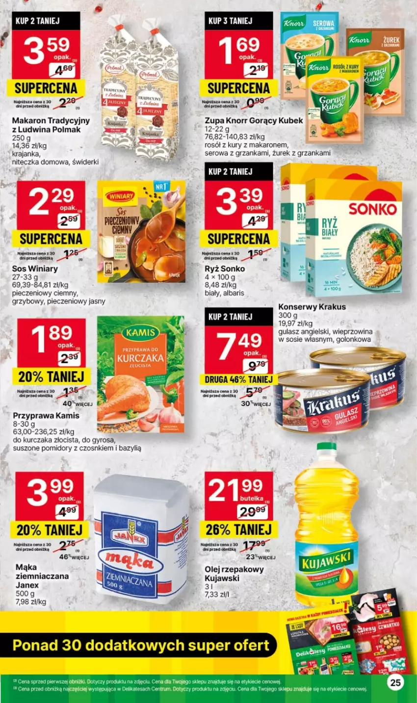 Gazetka promocyjna Delikatesy Centrum - Gazetka DC42 czw-sr - ważna 26.10 do 01.11.2023 - strona 25 - produkty: Bazyl, Gyros, Kamis, Knorr, Krakus, Kubek, Kujawski, Kurczak, Makaron, Olej, Olej rzepakowy, Olma, Piec, Pomidory, Rosół, Rum, Ryż, Ser, Sonko, Sos, Suszone pomidory, Wieprzowina, Winiary, Zupa