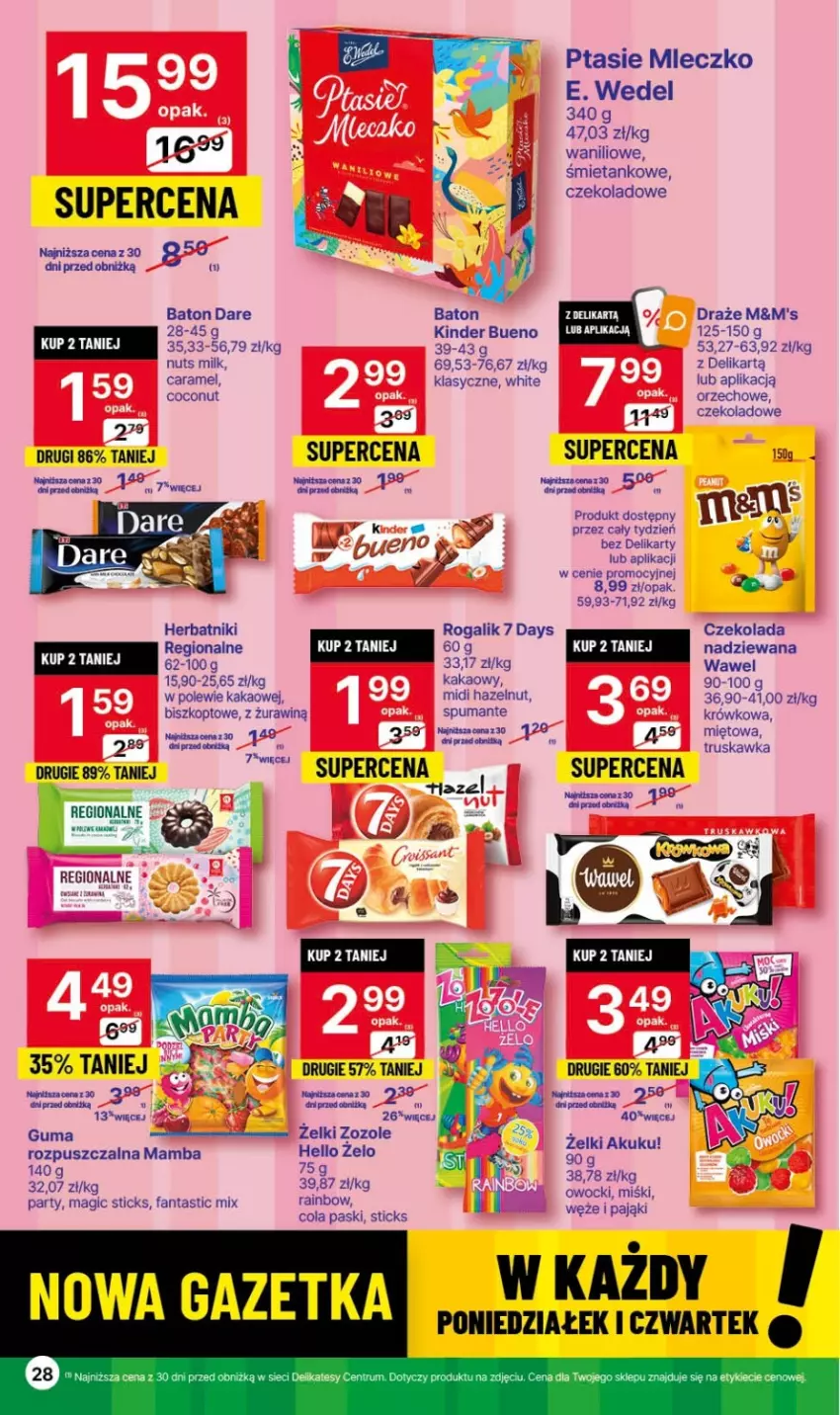 Gazetka promocyjna Delikatesy Centrum - Gazetka DC42 czw-sr - ważna 26.10 do 01.11.2023 - strona 28 - produkty: 7 Days, Baton, Czekolada, E. Wedel, Fa, Fanta, Herbatniki, Kakao, Kinder, Kinder Bueno, Mamba, Mleczko, Ptasie mleczko, Puma, Rogal, Rum, Wawel