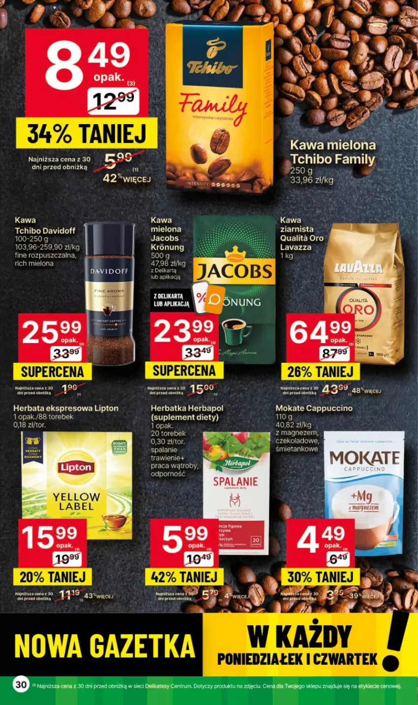 Gazetka promocyjna Delikatesy Centrum - Gazetka DC42 czw-sr - ważna 26.10 do 01.11.2023 - strona 30 - produkty: Cappuccino, Davidoff, Herbapol, Herbata, Jacobs, Kawa, Lipton, Magnez, Por, Rum, Ser, Suplement diety, Tchibo