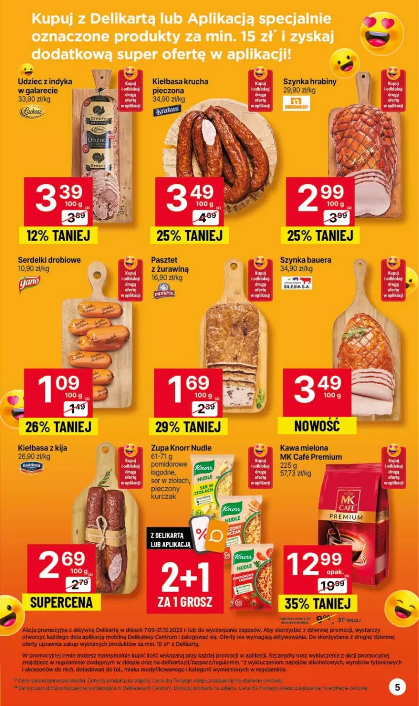 Gazetka promocyjna Delikatesy Centrum - Gazetka DC42 czw-sr - ważna 26.10 do 01.11.2023 - strona 5 - produkty: Dell, K2, Kiełbasa, Mobil, Pasztet, Rum, Ser, Serdelki, Szynka, Udziec z indyka