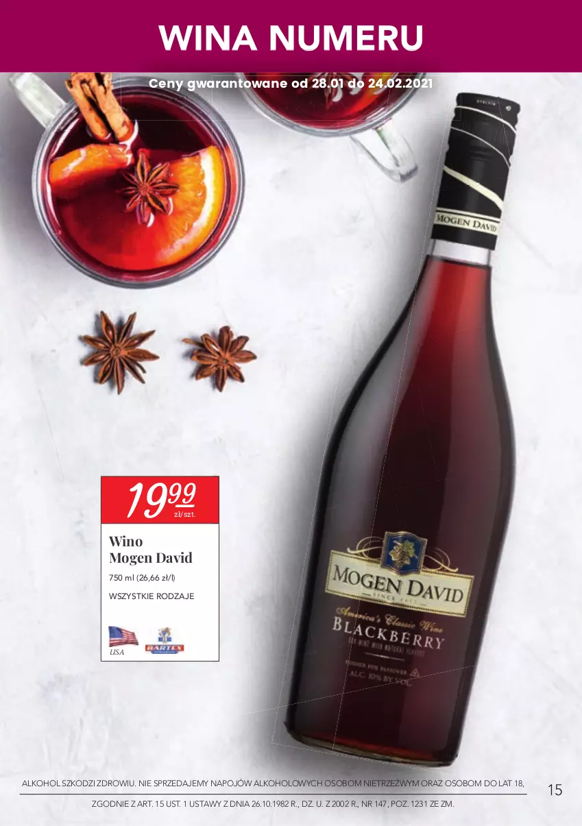 Gazetka promocyjna Stokrotka - Oferta alkoholowa - ważna 28.01 do 24.02.2021 - strona 15 - produkty: Mogen David, Wino