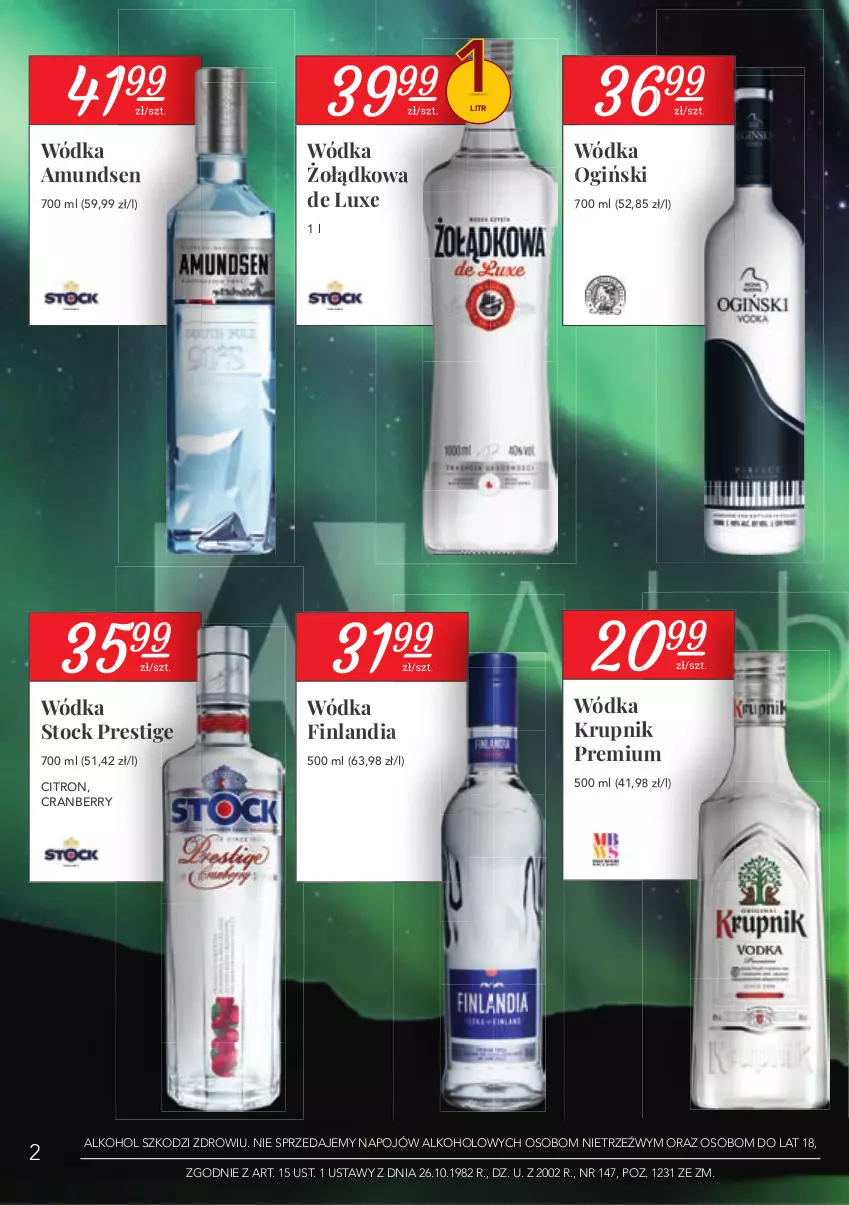 Gazetka promocyjna Stokrotka - Oferta alkoholowa - ważna 28.01 do 24.02.2021 - strona 2 - produkty: Amundsen, Finlandia, Krupnik, Ogiński, Stock, Wódka