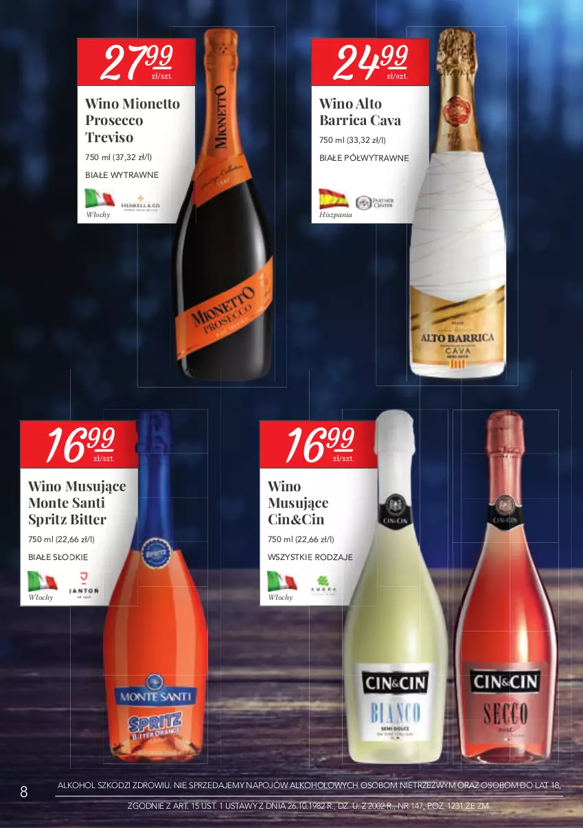 Gazetka promocyjna Stokrotka - Oferta alkoholowa - ważna 28.01 do 24.02.2021 - strona 8 - produkty: Mionetto, Monte, Monte Santi, Mus, Prosecco, Wino, Wino musujące