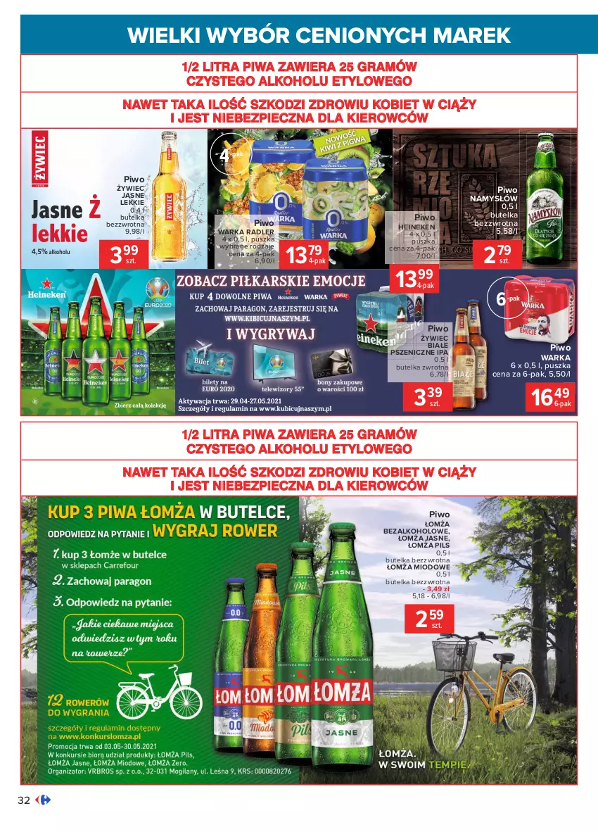 Gazetka promocyjna Carrefour - Gazetka Wielki wybór cenionych marek - ważna 03.05 do 15.05.2021 - strona 32 - produkty: Gra, Heineken, Namysłów, Piec, Piwa, Piwo, Radler, Warka