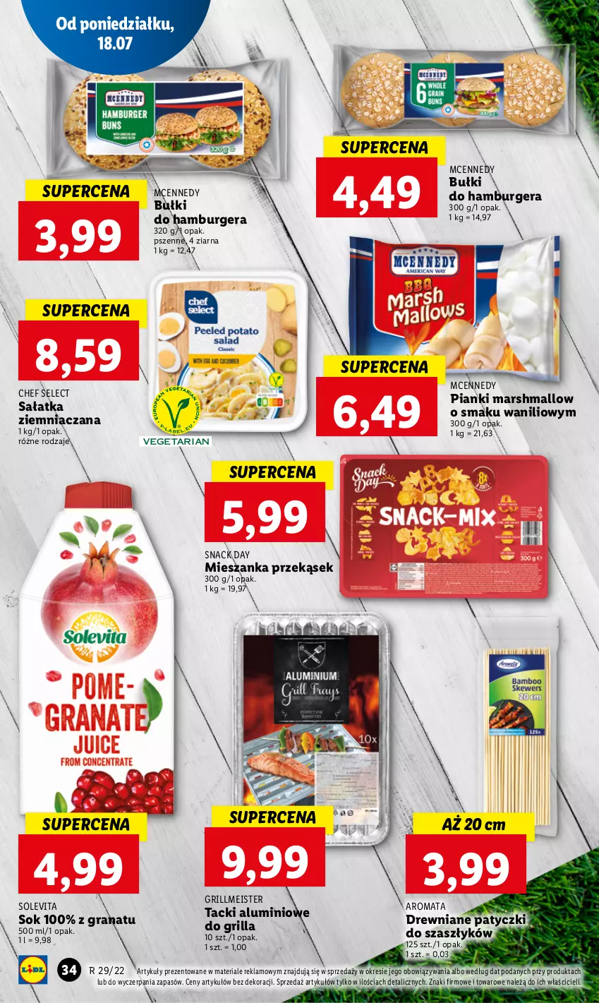 Gazetka promocyjna Lidl - GAZETKA - ważna 18.07 do 20.07.2022 - strona 34 - produkty: Burger, Gra, Granat, Grill, Hamburger, Mars, Sałat, Sałatka, Sok