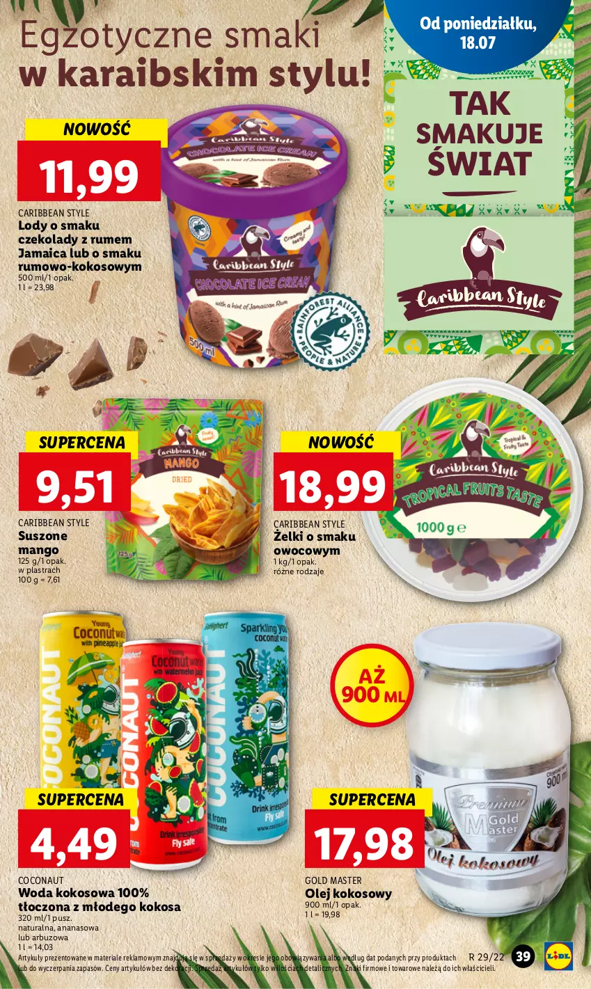 Gazetka promocyjna Lidl - GAZETKA - ważna 18.07 do 20.07.2022 - strona 39 - produkty: Ananas, Arbuz, Kokos, Lody, Mango, Olej, Olej kokosowy, Rum, Woda