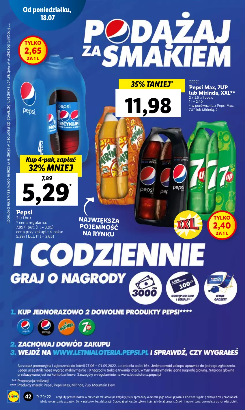 Gazetka promocyjna Lidl - GAZETKA - ważna 18.07 do 20.07.2022 - strona 42 - produkty: 7up, Mirinda, Pepsi, Pepsi max, Por