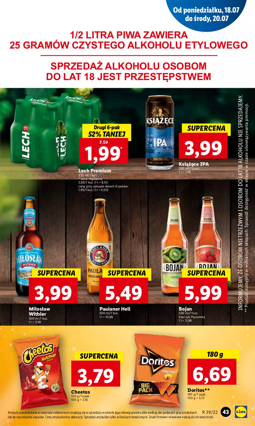 Gazetka promocyjna Lidl - GAZETKA - ważna 18.07 do 20.07.2022 - strona 43 - produkty: Cheetos, Gra, Kiwi, Książęce, Lech Premium, Piwa