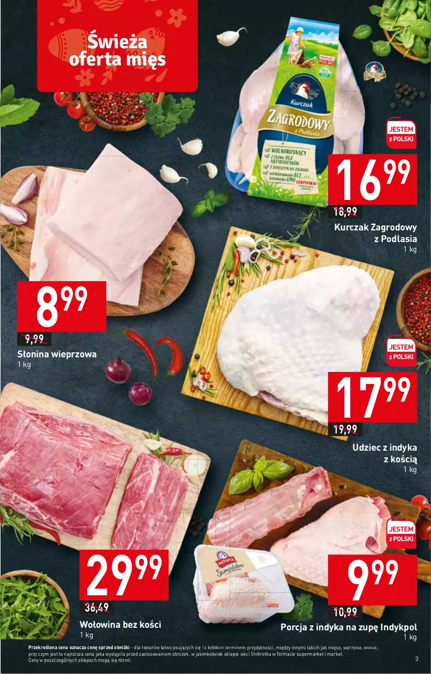 Gazetka promocyjna Stokrotka - Market - ważna 23.03 do 29.03.2023 - strona 3 - produkty: Kurczak, Mięso, Owoce, Por, Udziec z indyka, Warzywa, Wołowina, Wołowina bez kości