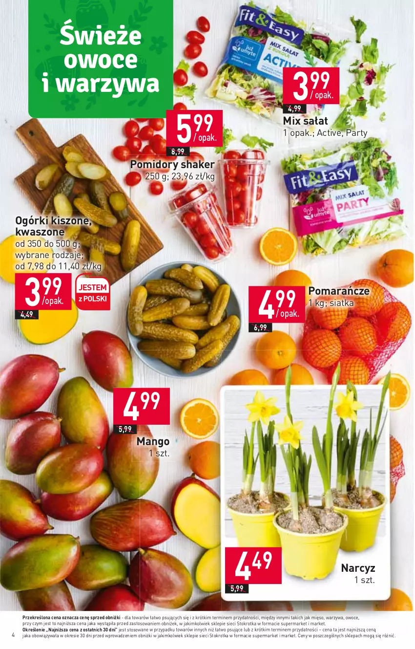 Gazetka promocyjna Stokrotka - Market - ważna 23.03 do 29.03.2023 - strona 4 - produkty: Mango, Mięso, Narcyz, Owoce, Pomarańcze, Pomidory, Sałat, Siatka, Warzywa