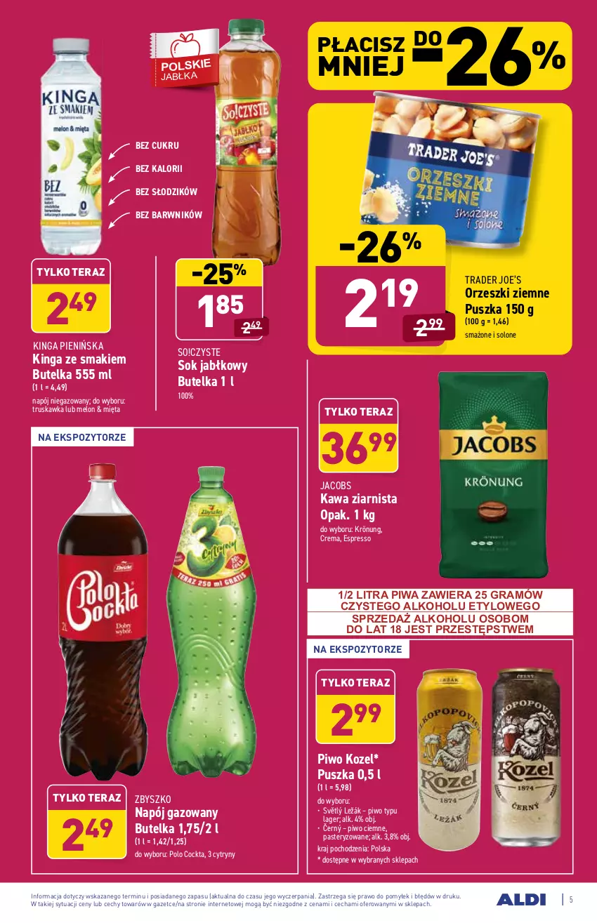 Gazetka promocyjna Aldi - Od Czwartku - ważna 17.06 do 19.06.2021 - strona 5 - produkty: Cytryny, Gra, Jacobs, Kawa, Kawa ziarnista, Kozel, Melon, Mięta, Napój, Napój gazowany, Napój niegazowany, Orzeszki, Orzeszki ziemne, Piwa, Piwo, Sok, Sok jabłkowy, Tera