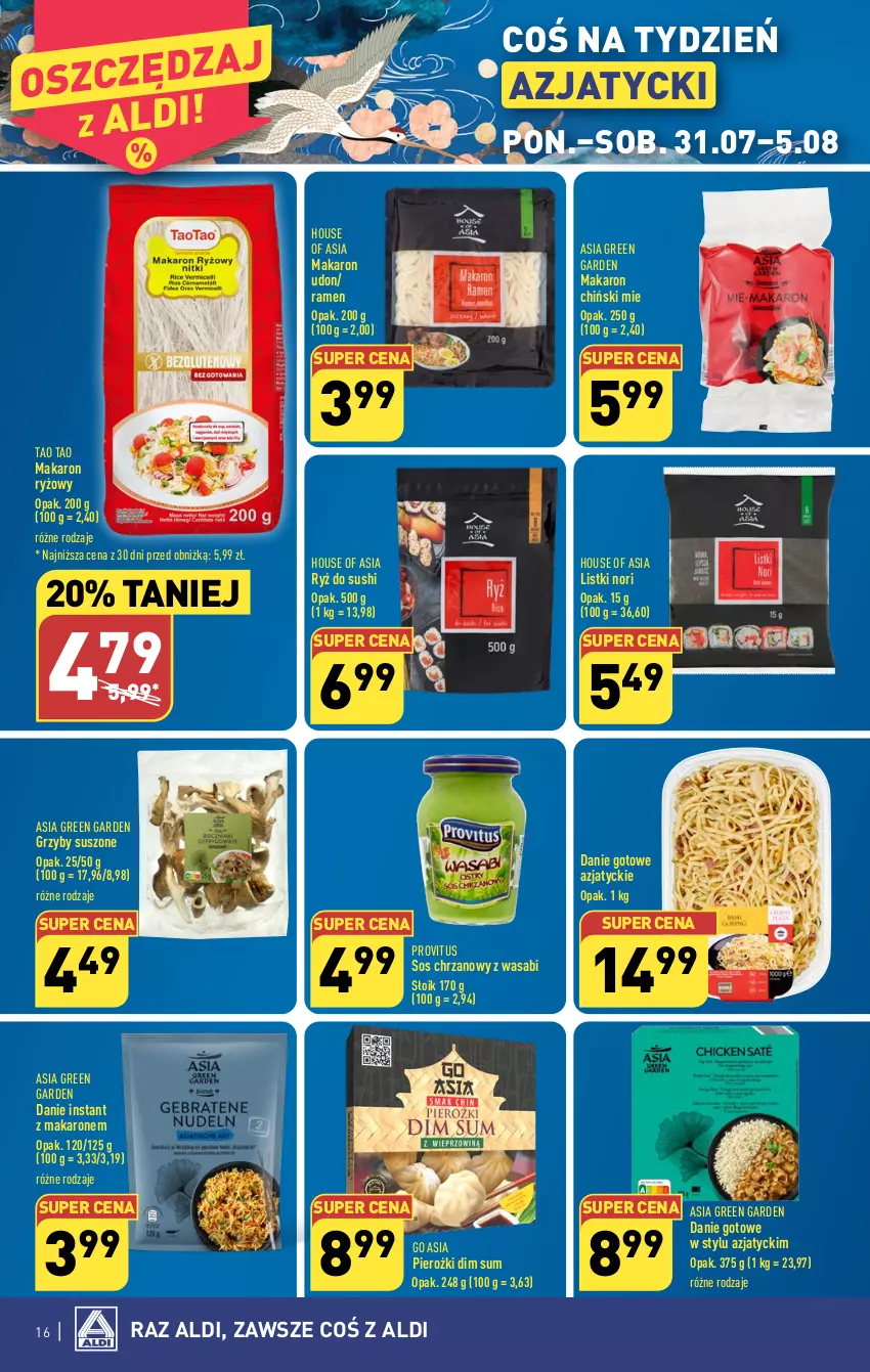 Gazetka promocyjna Aldi - Pełna oferta - ważna 31.07 do 05.08.2023 - strona 16 - produkty: Chrzan, Danie gotowe, Grzyby, House of Asia, Makaron, Makaron chiński, Makaron ryżowy, Ryż, Ryż do sushi, Sos, Sushi, Wasa