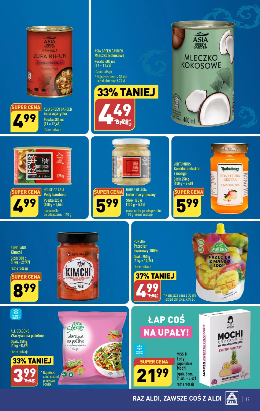 Gazetka promocyjna Aldi - Pełna oferta - ważna 31.07 do 05.08.2023 - strona 17 - produkty: All Seasons, Imbir, Kokos, Konfitura, Lody, Mango, Mleczko, Pędy bambusa, Pur, Runoland, Warzywa, Zupa