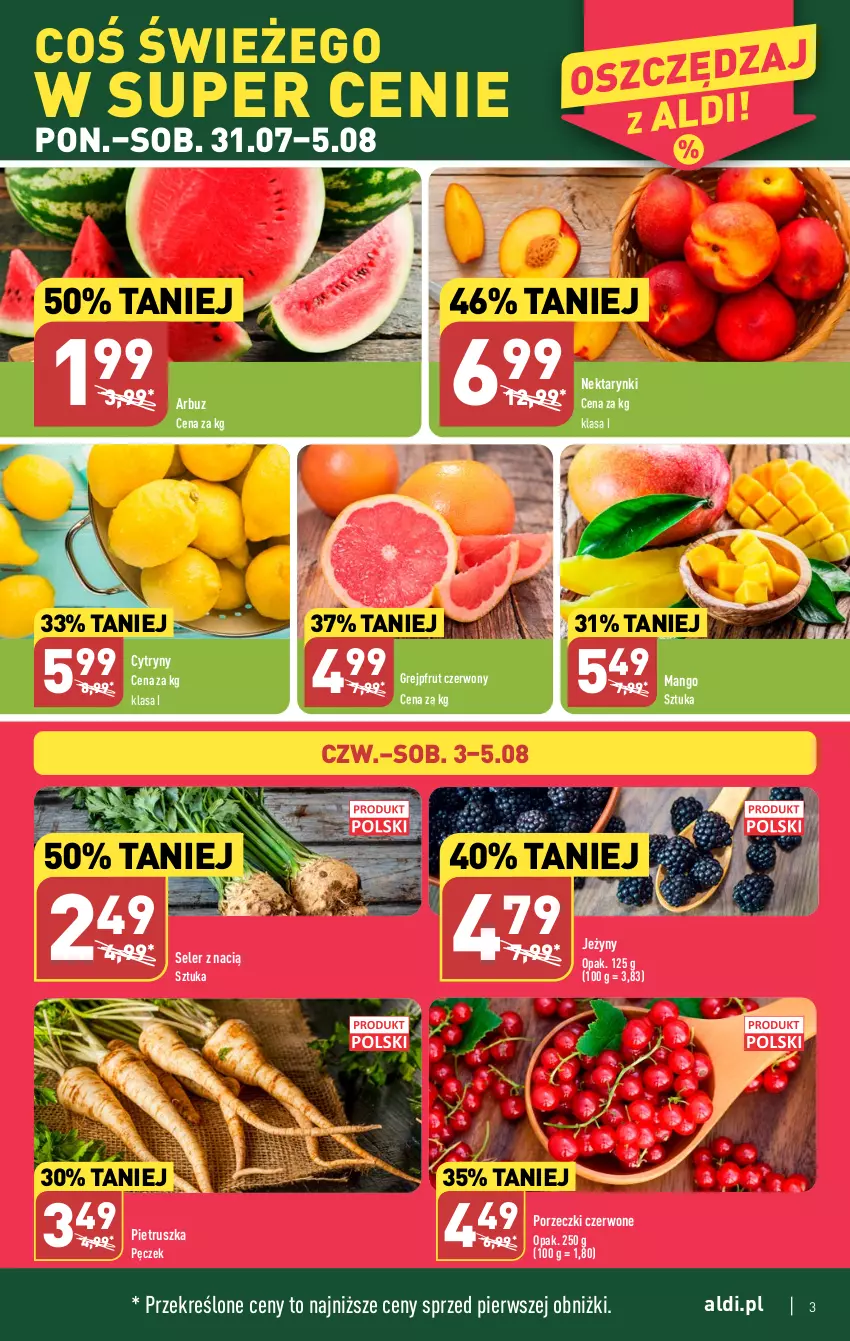 Gazetka promocyjna Aldi - Pełna oferta - ważna 31.07 do 05.08.2023 - strona 3 - produkty: Arbuz, Cytryny, Grejpfrut, Jeżyny, Mango, Nektar, Pietruszka, Por, Porzeczki czerwone