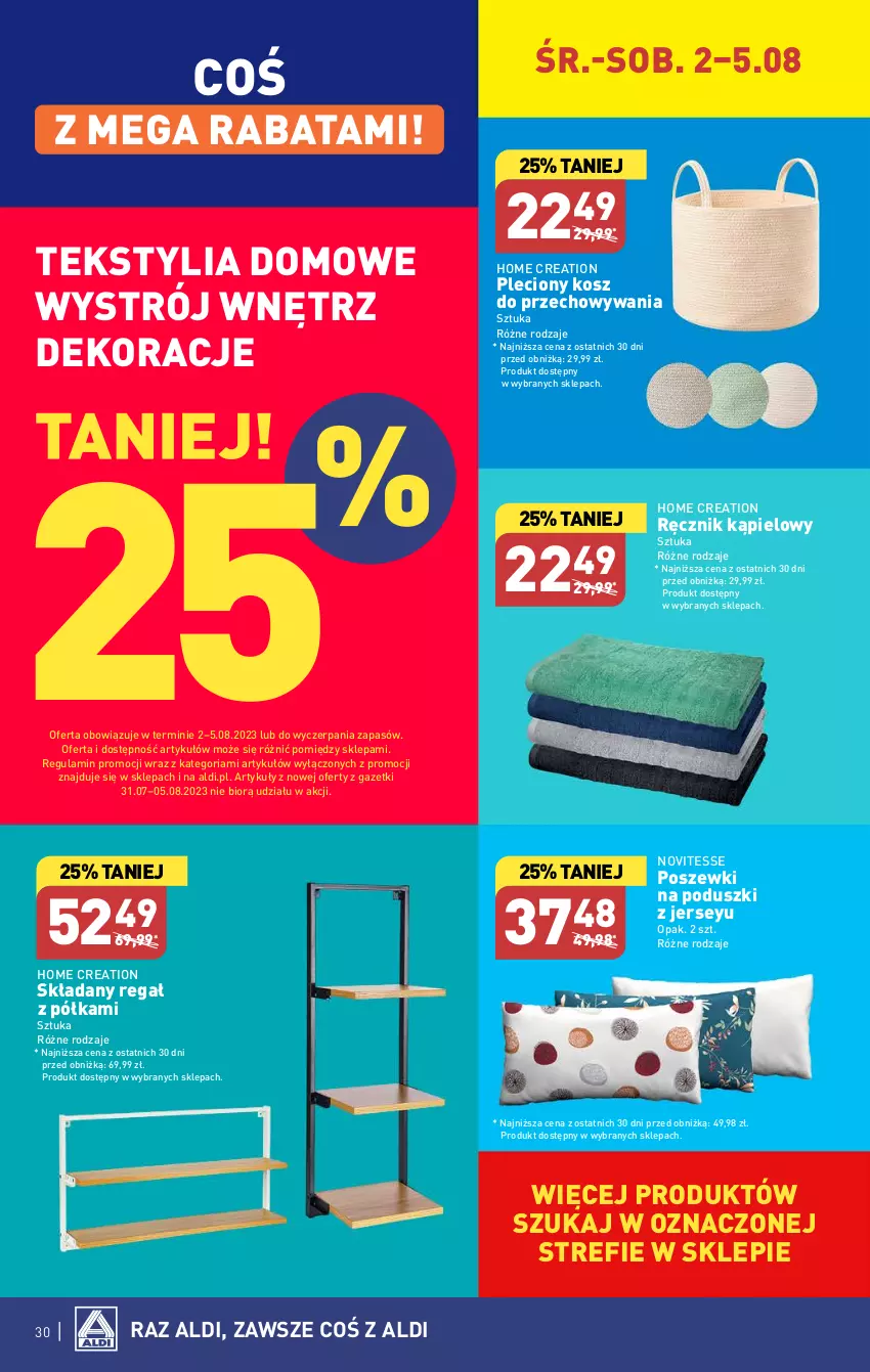 Gazetka promocyjna Aldi - Pełna oferta - ważna 31.07 do 05.08.2023 - strona 30 - produkty: Kosz, Półka, Ręcznik, Ręcznik kąpielowy, Regał