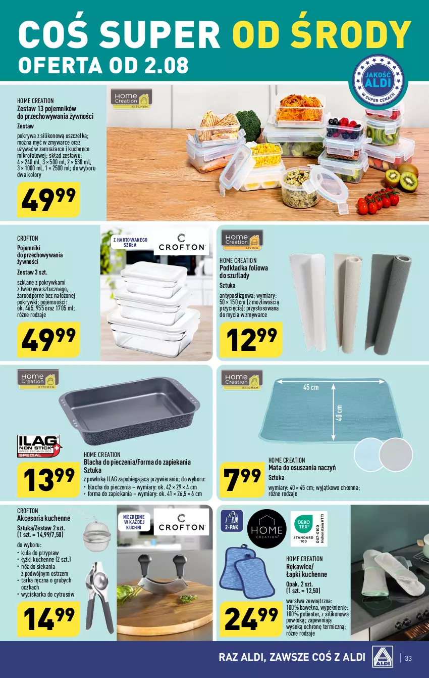 Gazetka promocyjna Aldi - Pełna oferta - ważna 31.07 do 05.08.2023 - strona 33 - produkty: Blacha do pieczenia, Fa, Piec, Podkład, Podkładka, Pojemnik, Pokrywa, Por, Rękawice, Sok, Tarka, Wełna, Wyciskarka