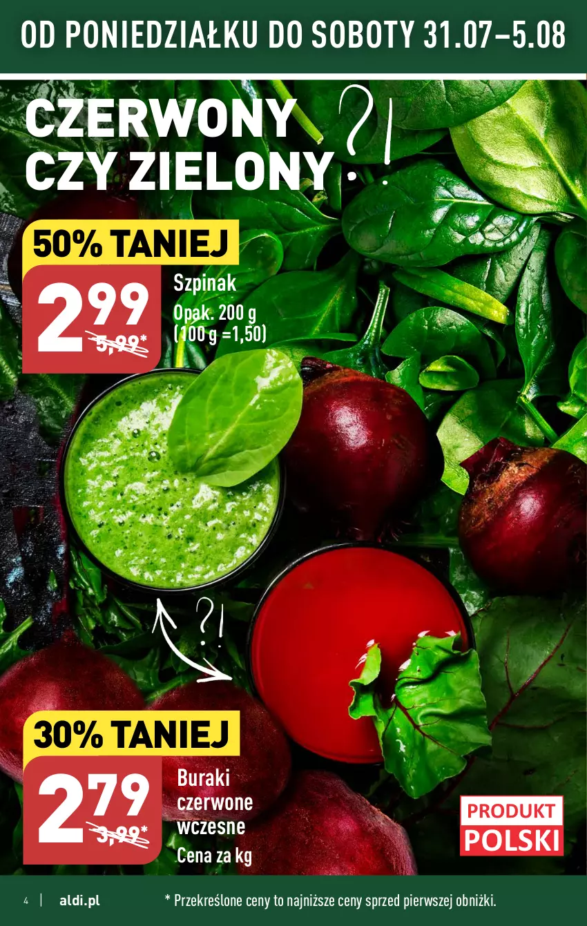 Gazetka promocyjna Aldi - Pełna oferta - ważna 31.07 do 05.08.2023 - strona 4 - produkty: Buraki, Szpinak