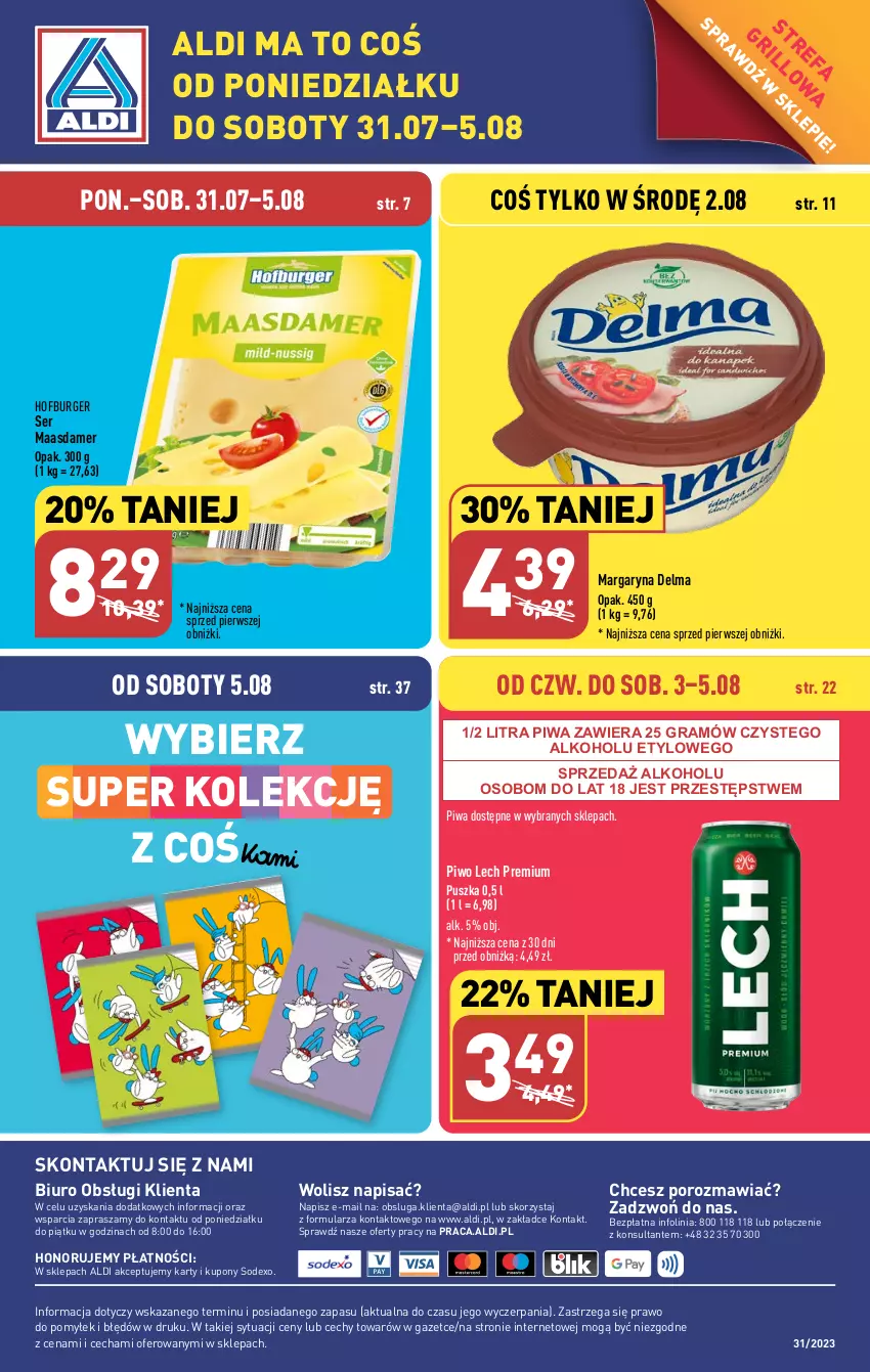 Gazetka promocyjna Aldi - Pełna oferta - ważna 31.07 do 05.08.2023 - strona 42 - produkty: Biuro, Burger, Delma, Fa, Gra, Hofburger, Lech Premium, Maasdam, Margaryna, O nas, Piwa, Piwo, Por, Ser