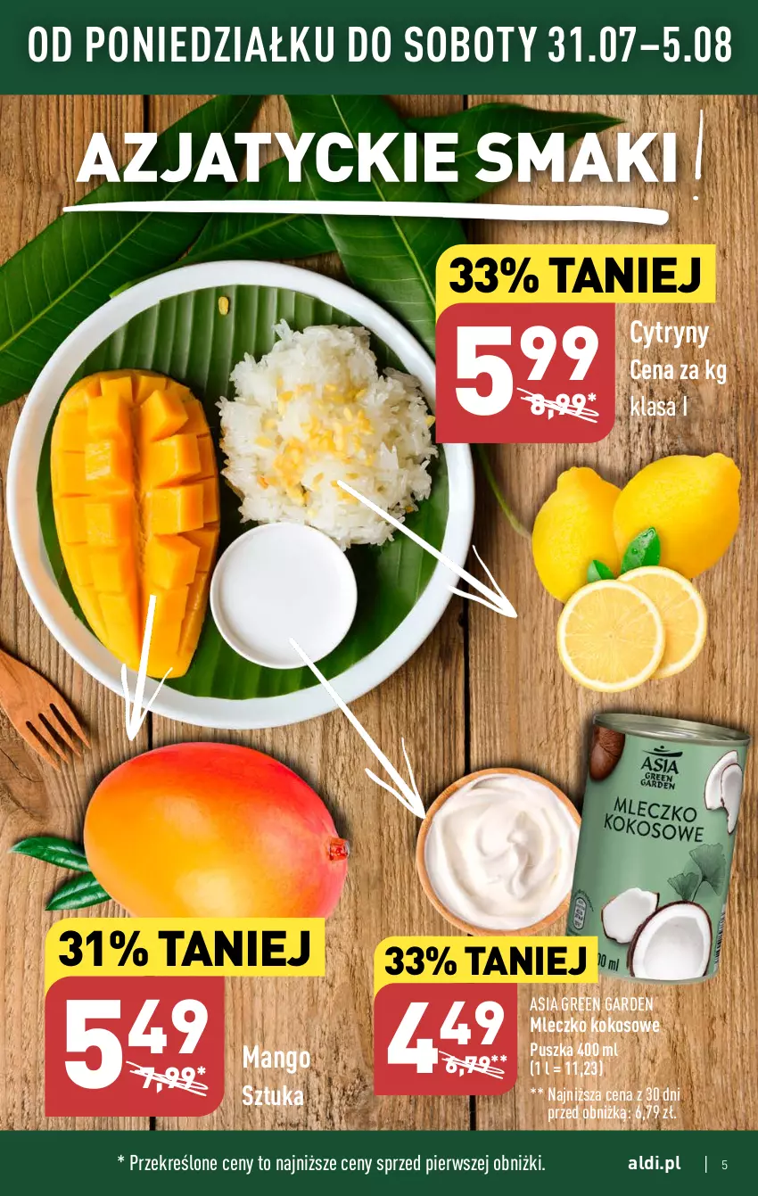 Gazetka promocyjna Aldi - Pełna oferta - ważna 31.07 do 05.08.2023 - strona 5 - produkty: Cytryny, Kokos, Mango, Mleczko