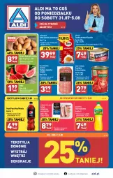 Gazetka promocyjna Aldi - Pełna oferta - Gazetka - ważna od 05.08 do 05.08.2023 - strona 1 - produkty: Krakus, Kujawski, Gra, Pepsi max, Kawa ziarnista, Szynka premium, Mięsne specjały, Mirinda, Kawa, Ziemniaki, Szynka, Pepsi, Schab wieprzowy, Olej rzepakowy, Arbuz, Olej, Kiełbasa, Pomidory, Segafredo, Fa