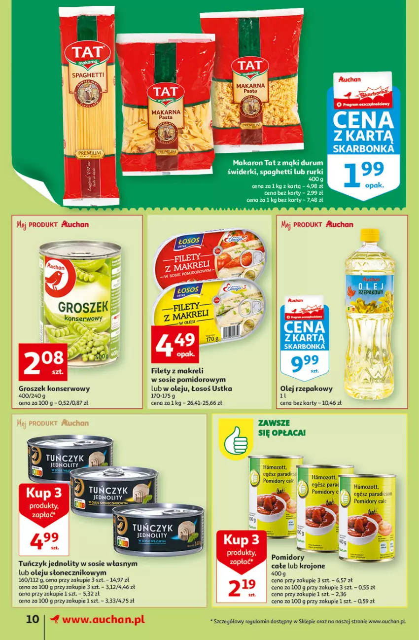 Gazetka promocyjna Auchan - Gazetka przeNISKIE CENY – przeKorzyści z markami Auchan Supermarkety - ważna 29.09 do 05.10.2022 - strona 10 - produkty: Groszek, Makaron, Olej, Por, Rum, Rurki, Ser, Sos, Spaghetti, Tuńczyk, Zott