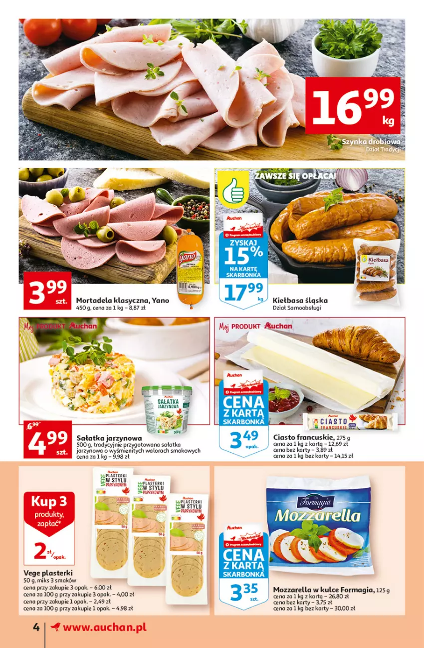 Gazetka promocyjna Auchan - Gazetka przeNISKIE CENY – przeKorzyści z markami Auchan Supermarkety - ważna 29.09 do 05.10.2022 - strona 4 - produkty: Kiełbasa, Kiełbasa śląska, LEGO, Mozzarella, Plasterki, Sałat, Sałatka