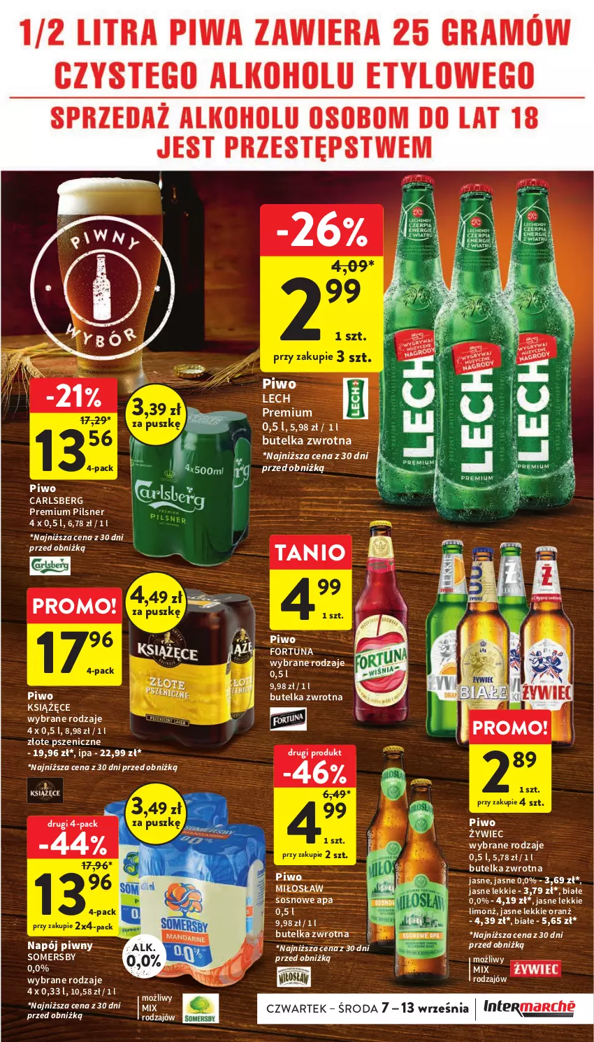 Gazetka promocyjna Intermarche - Gazetka Intermarche - ważna 07.09 do 13.09.2023 - strona 31 - produkty: Carlsberg, Fortuna, Książęce, Lech Premium, Napój, Piwo, Somersby, Sos