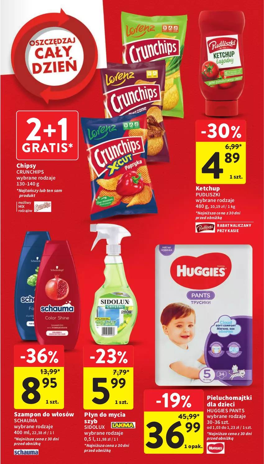 Gazetka promocyjna Intermarche - Gazetka Intermarche - ważna 07.09 do 13.09.2023 - strona 7 - produkty: Chipsy, Crunchips, Dzieci, Gra, Huggies, Ketchup, Majtki, Pieluchomajtki, Płyn do mycia, Pudliszki, Schauma, Sidolux, Szampon