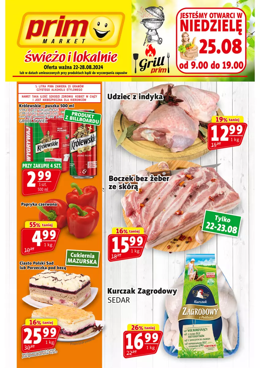 Gazetka promocyjna Prim Market - ważna 22.08 do 28.08.2024 - strona 1 - produkty: Cukier, Królewski, Kurczak, Papryka, Papryka czerwona, Por