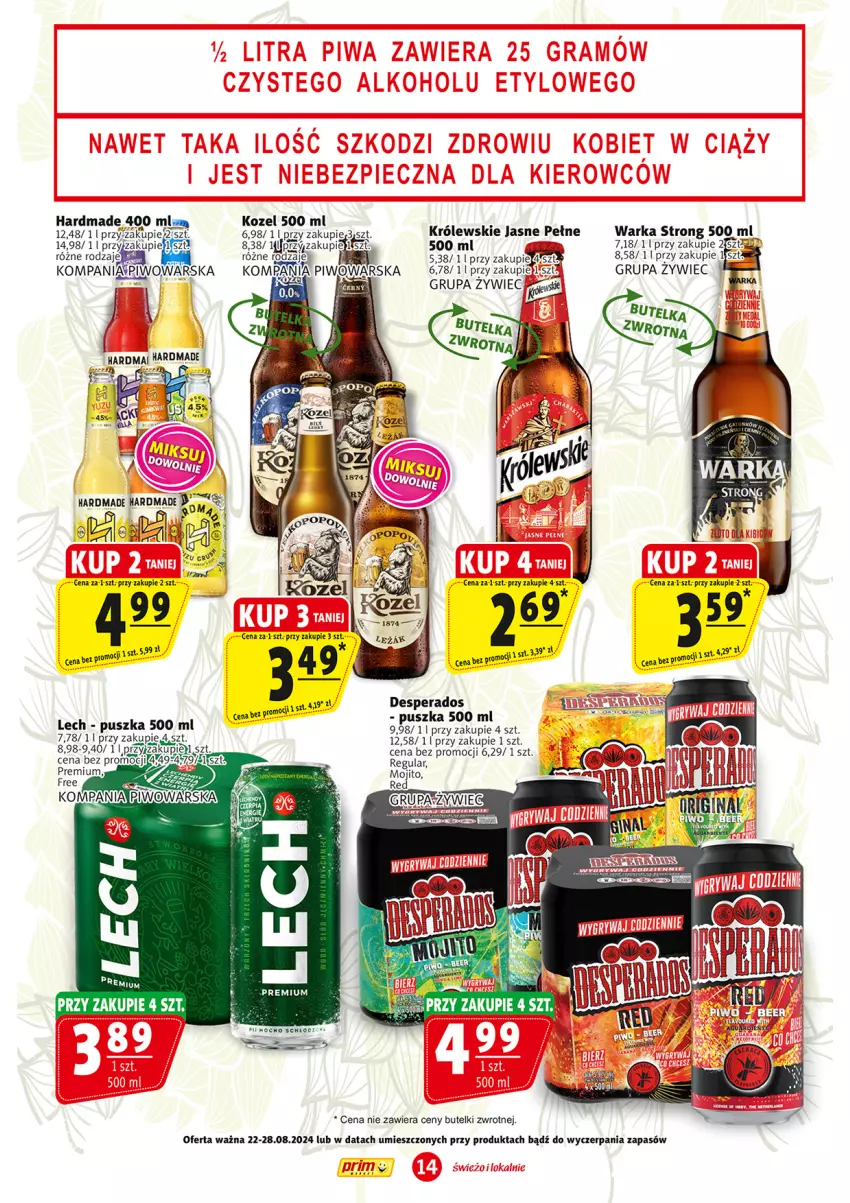 Gazetka promocyjna Prim Market - ważna 22.08 do 28.08.2024 - strona 14 - produkty: Desperados, Kozel, Królewski, Piwo, Warka