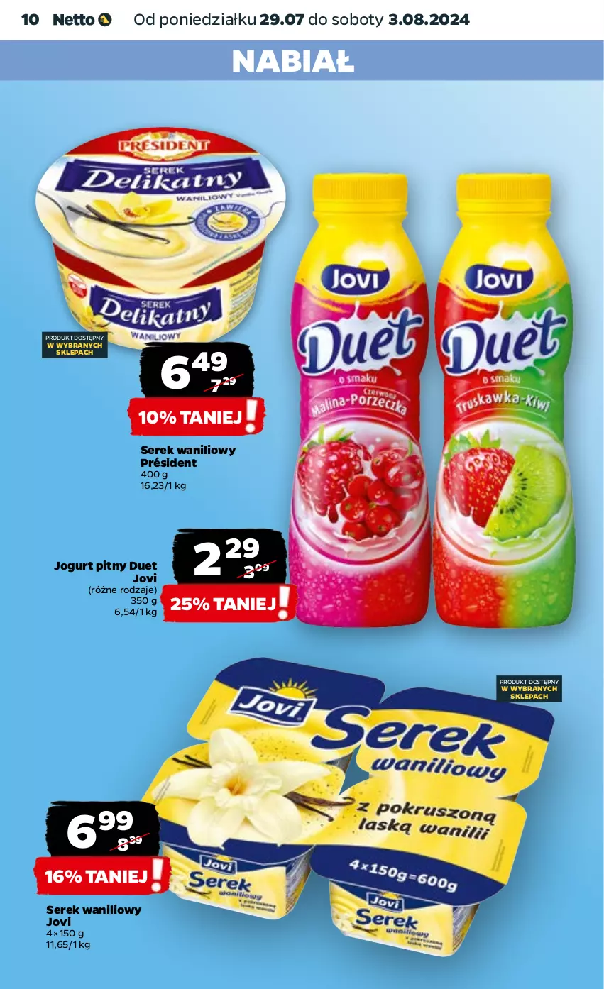 Gazetka promocyjna Netto - Artykuły spożywcze - ważna 29.07 do 03.08.2024 - strona 10 - produkty: Jogurt, Jogurt pitny, Président, Ser, Serek