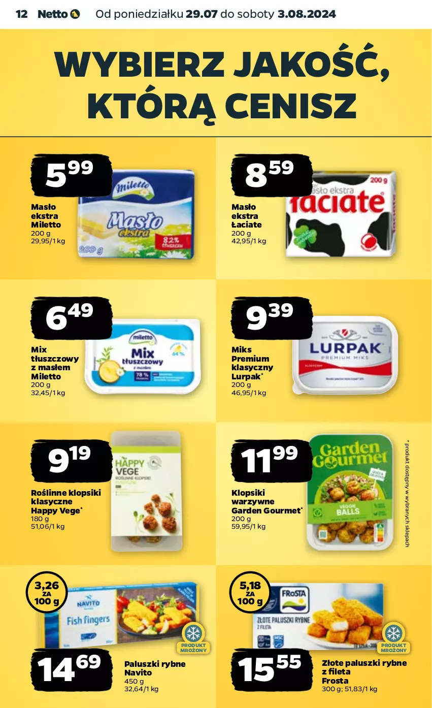 Gazetka promocyjna Netto - Artykuły spożywcze - ważna 29.07 do 03.08.2024 - strona 12 - produkty: Frosta, Klopsiki, Lurpak, Masło, Paluszki rybne