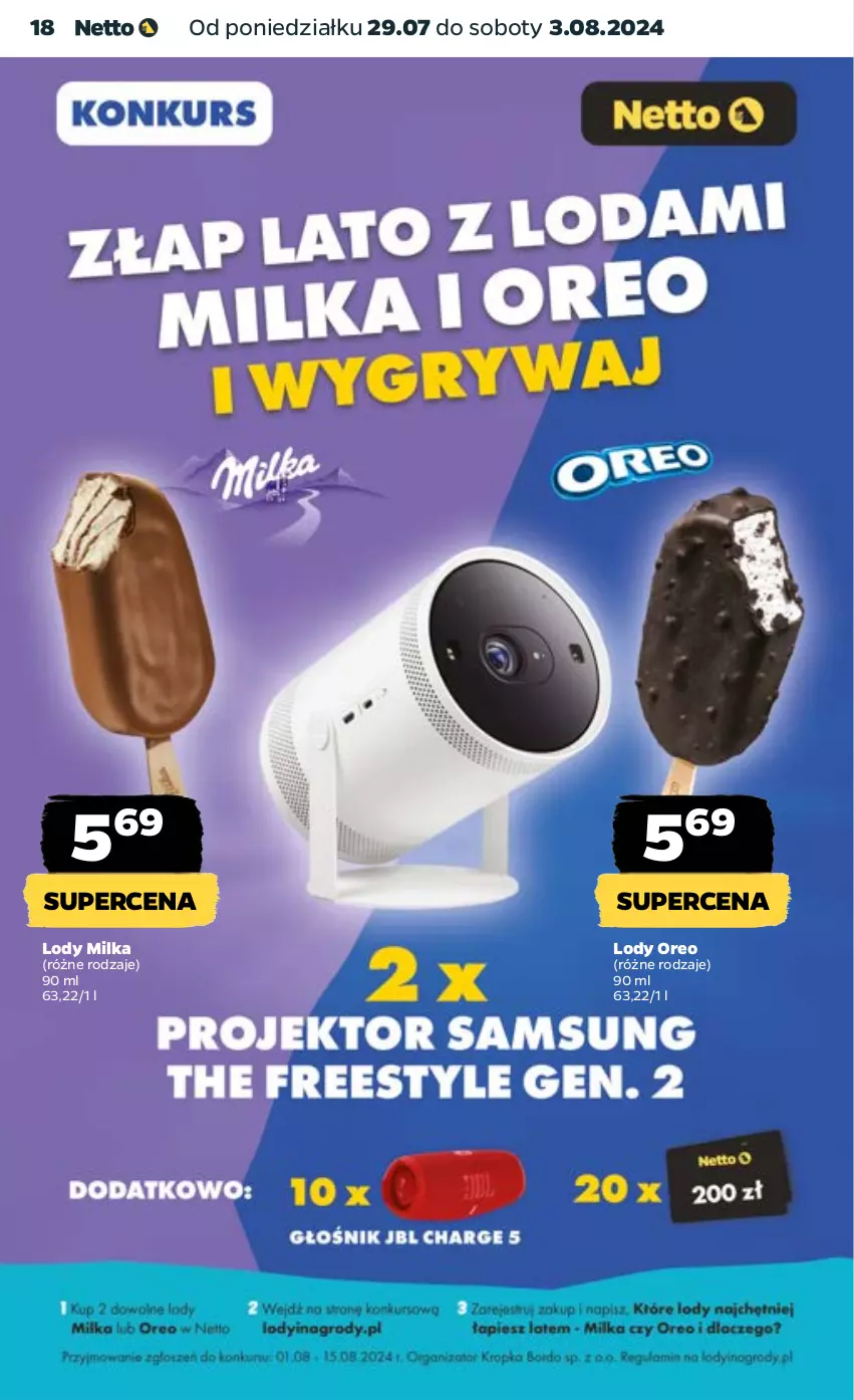 Gazetka promocyjna Netto - Artykuły spożywcze - ważna 29.07 do 03.08.2024 - strona 18 - produkty: Lody, Milka, Oreo