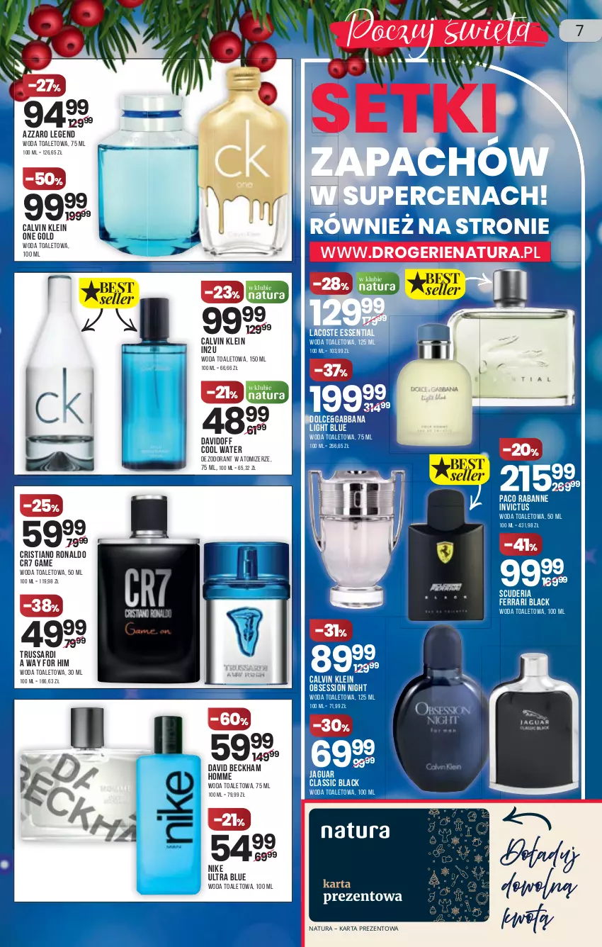 Gazetka promocyjna Drogerie Natura - Gazetka Drogerie Natura - ważna 02.12 do 15.12.2021 - strona 7 - produkty: Azzaro, Calvin Klein, David Beckham, Davidoff, Dezodorant, Jaguar, Lack, Lacoste, Nike, Paco Rabanne, SESSIO, Trussardi, Woda, Woda toaletowa