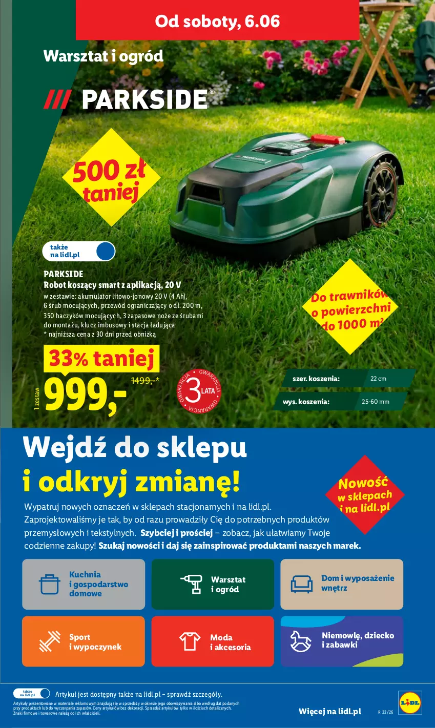 Gazetka promocyjna Lidl - Gazetka ważna od 5.06 do 6.06 - ważna 05.06 do 06.06.2026 - strona 37 - produkty: Akumulator, Gra, Haczyk, Kosz, Kuchnia, Moda, Noż, Ogród, Parkside, Por, Przewód, Robot, Sport