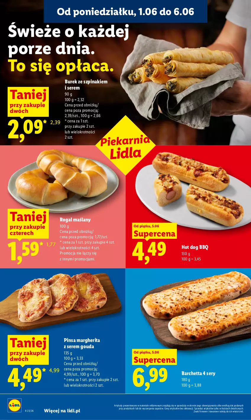 Gazetka promocyjna Lidl - Gazetka ważna od 5.06 do 6.06 - ważna 05.06 do 06.06.2026 - strona 50 - produkty: Gouda, Hot dog, Por, Rogal, Ser, Szpinak