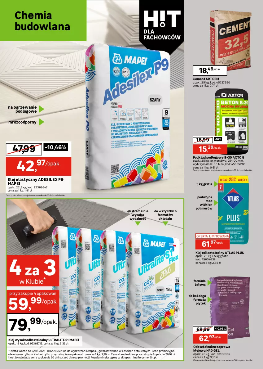 Gazetka promocyjna Leroy Merlin - Gazetka Leroy Merlin - ważna 22.01 do 11.02.2025 - strona 24 - produkty: Cement, Fa, Finish, Gra, Klej, Klej elastyczny, LANA, LG, Ogrzewanie, Płyta, Podkład, Podkład podłogowy, Por, Przewód, Sok, Tran, Wałek, Wełna, Wełna szklana, Zaprawa klejowa