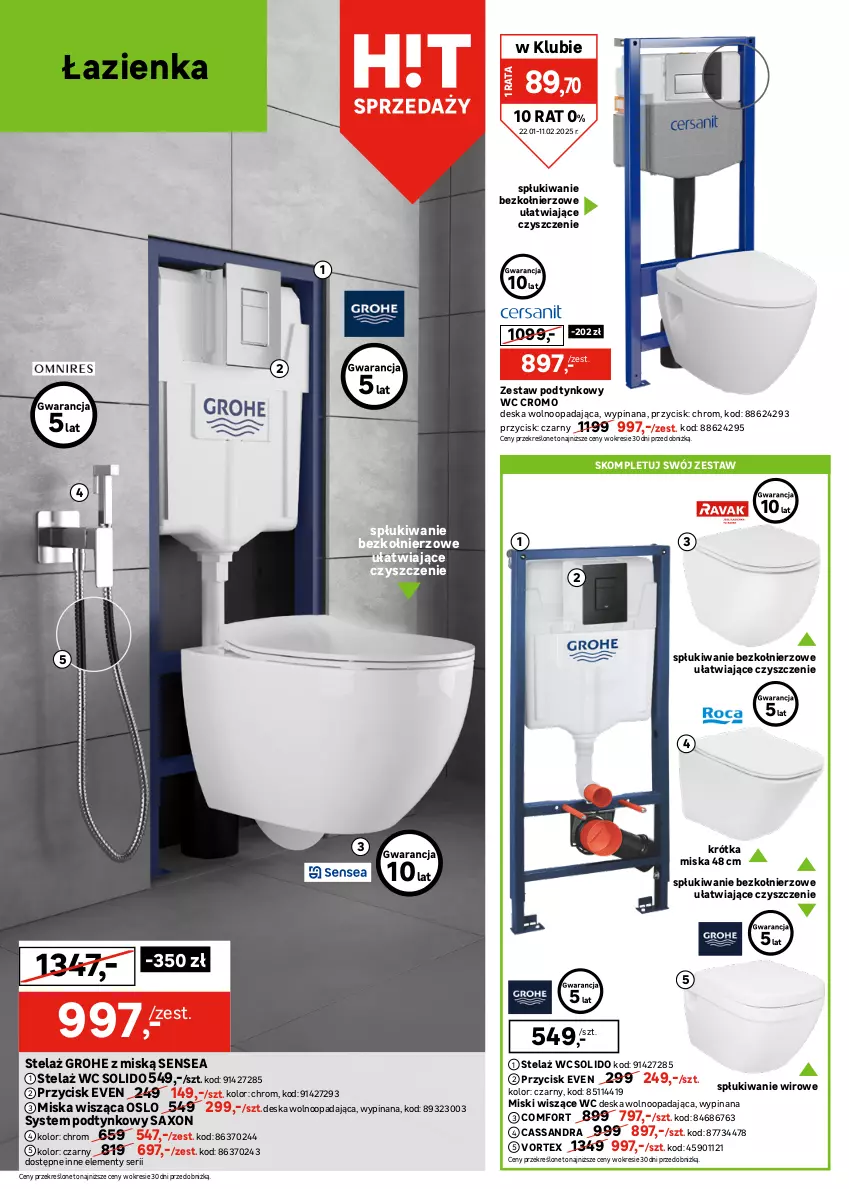 Gazetka promocyjna Leroy Merlin - Gazetka Leroy Merlin - ważna 22.01 do 11.02.2025 - strona 4 - produkty: Deska wolnoopadająca, Gra, Grohe, Grzejnik, Kompakt WC, Miska, Miska wisząca, Rura, Ser, Sok, Sól, Tablet, Zestaw podtynkowy WC