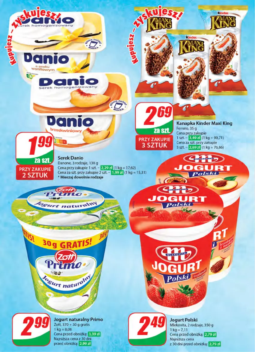 Gazetka promocyjna Dino - Gazetka 40 / 2024 - ważna 02.10 do 08.10.2024 - strona 36 - produkty: Danio, Danone, Ferrero, Gra, Jogurt, Jogurt naturalny, Kinder, Mleko, Mlekovita, Ser, Serek, Zott