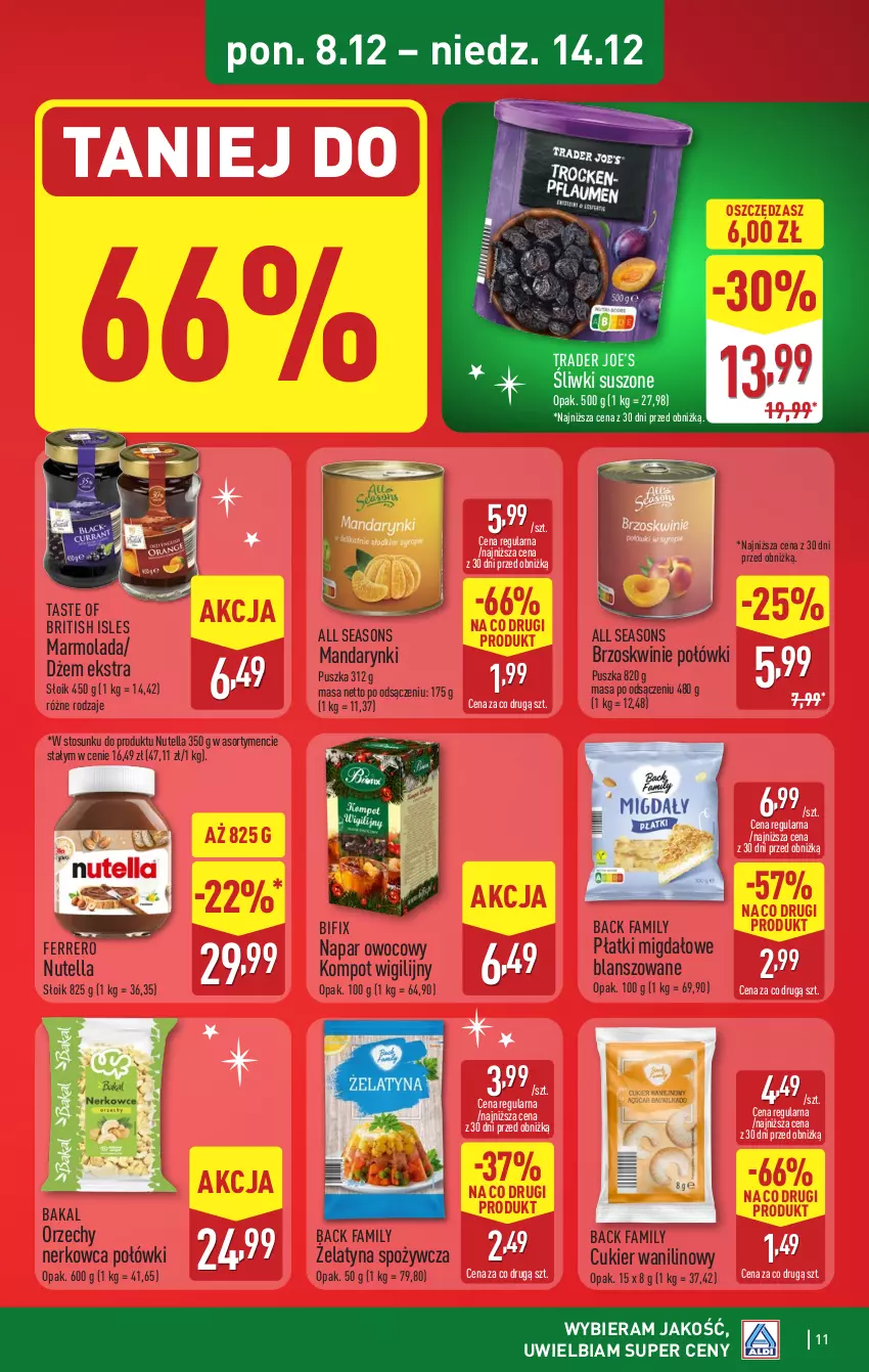 Gazetka promocyjna Aldi - Pełna oferta - ważna 08.12 do 14.12.2025 - strona 11 - produkty: All Seasons, Brit, Brzoskwinie, Cukier, Cukier wanilinowy, Dżem, Fa, Ferrero, Mandarynki, Marmolada, Mola, Nutella