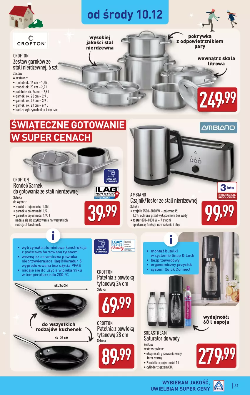 Gazetka promocyjna Aldi - Pełna oferta - ważna 08.12 do 14.12.2025 - strona 31 - produkty: Czajnik, Fa, Garnek, Patelnia, Piekarnik, Rondel, Sok, Top, Toster, Tytan